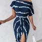 Tie Dye Print Ruched Slit Casual Dress
