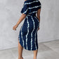 Tie Dye Print Ruched Slit Casual Dress