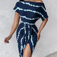 Tie Dye Print Ruched Slit Casual Dress