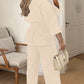 2 Pieces Glitter Stand Collar Three Quarters Sleeve Button Front Blouse and Casual Loose Fit Pants Set