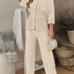 2 Pieces Glitter Stand Collar Three Quarters Sleeve Button Front Blouse and Casual Loose Fit Pants Set