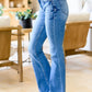 Sky Blue Slight Distressed Medium Wash Flare Jeans