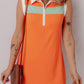 Russet Orange Colorblock Sleeveless Quarter Zip Collared Athletic Mini Dress