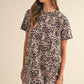 Brown Leopard Print Crew Neck Shift Short T Shirt Dress