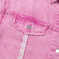 Pink Lace Patchwork Distressed Buttoned Denim Jacket