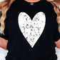 Black Valentines Heart Printed Round Neck T Shirt