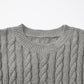 Gray Crew Neck Cable Knit Short Sleeve Sweater