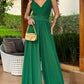 Plunge V Neck Ruched Strap Sleeveless Jumpsuit Casual Waist Shirred Wide Leg Romper