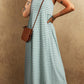 Green Stripe Shirred Frilled High Waist Sleeveless Loose Fit Maxi Dress