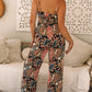 Black Floral Print Belted Sleeveless Wide Leg Jumpsuit