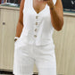 2 Pieces Outfit Sleeveless V Neck Blazer Vest Tank and Casual Pocket Design Shorts Set