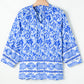 Blue Boho Printed 3/4 Sleeve Tied Neck Blouse