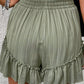 Laurel Green Textured Tie Waist Ruffle Hem Shorts