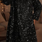 Color black Plus Size Bubble Sleeve V Neck Sequin Dress