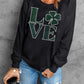 Black Rhinestone LOVE Clover Graphic St Patricks Pullover Sweatshirt