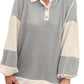 Khaki Textured Colorblock Collared Henley Top