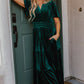 Evergreen Velvet Short Sleeve Shirred Waist Tiered Maxi Dress