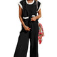 Black Color Block Pocketed T Shirt and Wide Leg Pants Set