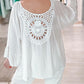 Crochet Lace Ruched Ruffle Hem Casual Top