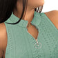 Eyelet Embroidery Zipper Design Tank Top