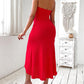 Eyelet Embroidery Bandeau Ruched Slit Casual Dress