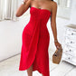 Eyelet Embroidery Bandeau Ruched Slit Casual Dress