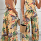 Tribal Print Halter Criss Cross Faux Two Piece Jumpsuit Casual Ruched Tied Detail Wide Leg Romper