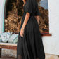 Black Puff Sleeve Pleated High Waist Flowy Long Dress
