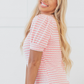 Pink Stripe Textured Puff Sleeve Crewneck Top