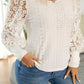 Apricot Contrast Floral Guipure Lace Lantern Sleeve U Neck Plus Size Blouse