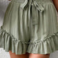 Laurel Green Textured Tie Waist Ruffle Hem Shorts