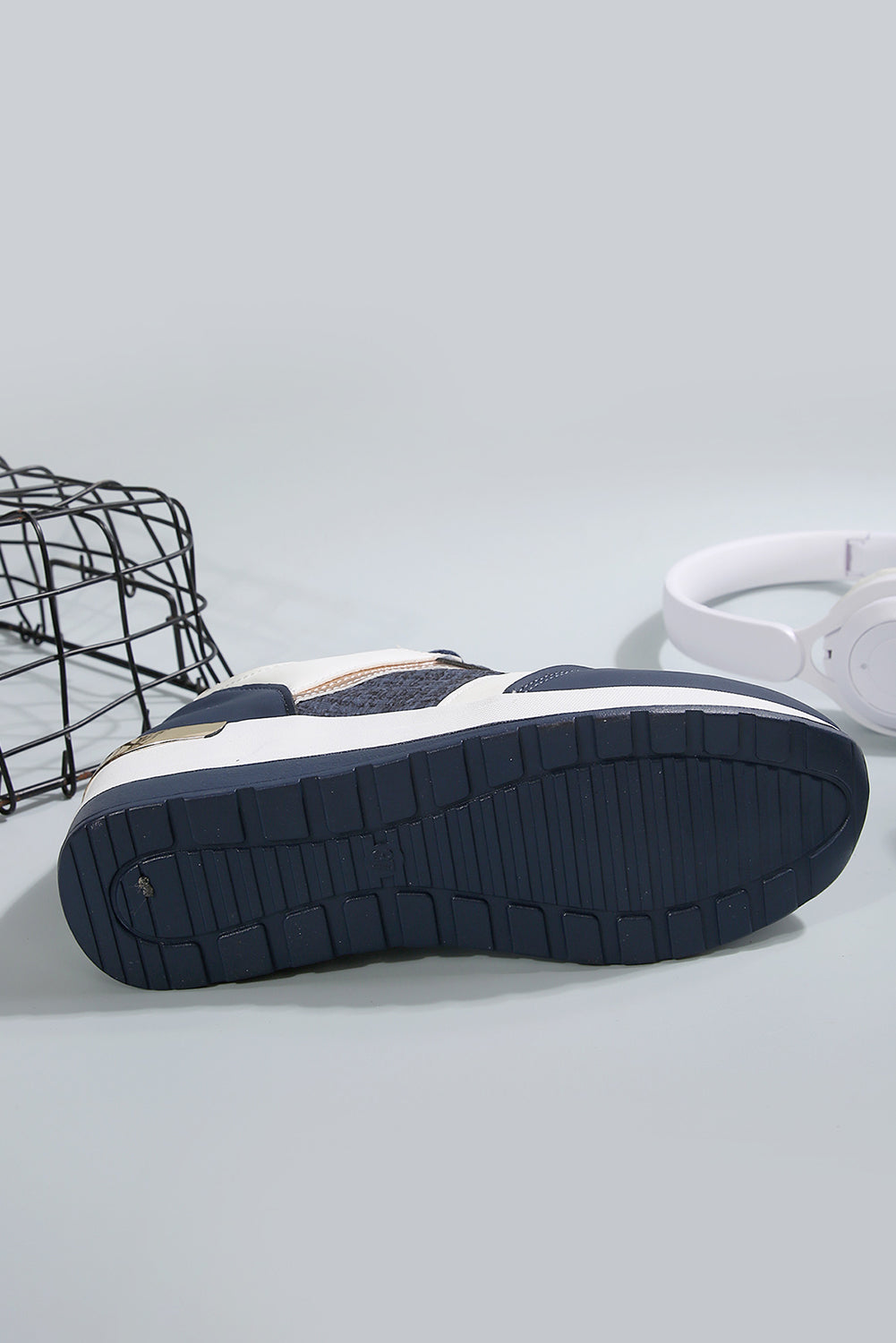 Sail Blue Glitter Patched Lace-up Wedge Sneakers