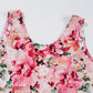 Pink Floral Round Neck Twisted Cut Out Back Tank Top