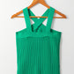 Dark Green Ribbed Criss Cross Halter Neck Sheath Sweater Tank Top