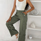 Snap Button Buckled Drawstring Cargo Pants