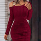 Chain Decor Cold Shoulder Ribbed Bodycon Dress