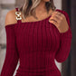 Chain Decor Cold Shoulder Ribbed Bodycon Dress