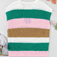 Colorblock V Neck Short Sleeve Sweater
