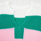 Colorblock V Neck Short Sleeve Sweater