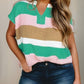 Colorblock V Neck Short Sleeve Sweater