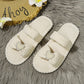 White Pearled Heart Shape Ribbed Flat Slippers