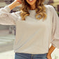 Parchment Eyelet Knit Patchwork Raglan Sleeve Pullover Top