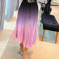 Ombre Plunge Pleated Midi Dress With Chain Decor Belt