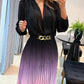 Ombre Plunge Pleated Midi Dress With Chain Decor Belt