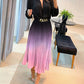 Ombre Plunge Pleated Midi Dress With Chain Decor Belt