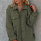 Green Retro Quilted Flap Pocket Button Shacket
