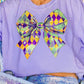 Wisteria Mardi Gras Bowknot Pattern Crew Neck T Shirt