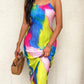 Colorblock Tie Dye Print Pleated Cami Maxi Dress