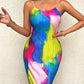 Colorblock Tie Dye Print Pleated Cami Maxi Dress