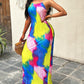 Colorblock Tie Dye Print Pleated Cami Maxi Dress